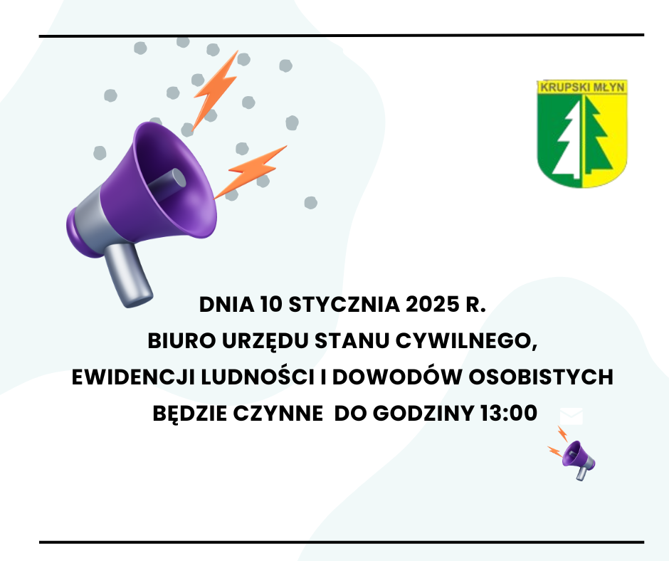 Zmiana godzin pracy biura Urzędu Stanu Cywilnego, Ewidencji Ludności i Dowodów Osobistych