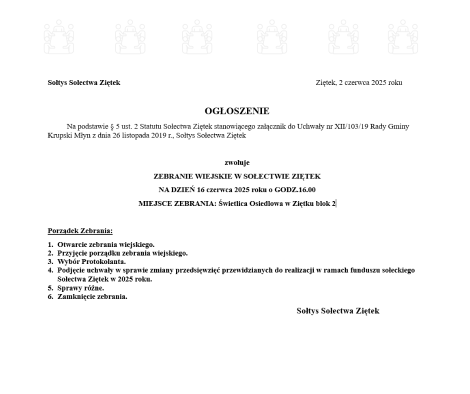 Zebranie Wiejskie - sołectwo Ziętek Zebranie Wiejskie - sołectwo Ziętek