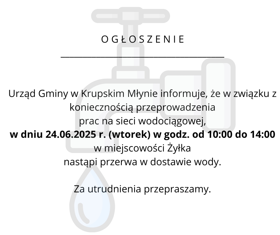 Przerwa w dostawie wody -Żyłka Przerwa w dostawie wody -Żyłka