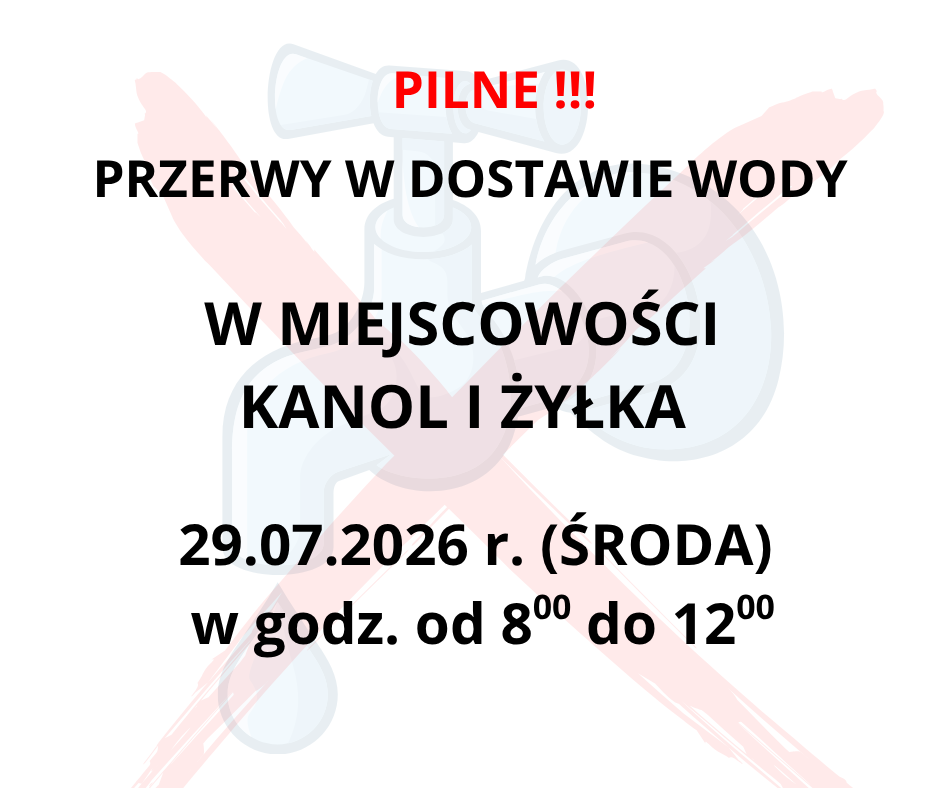 Przerwy w dostawie wody w miejscowości Kanol i Żyłka