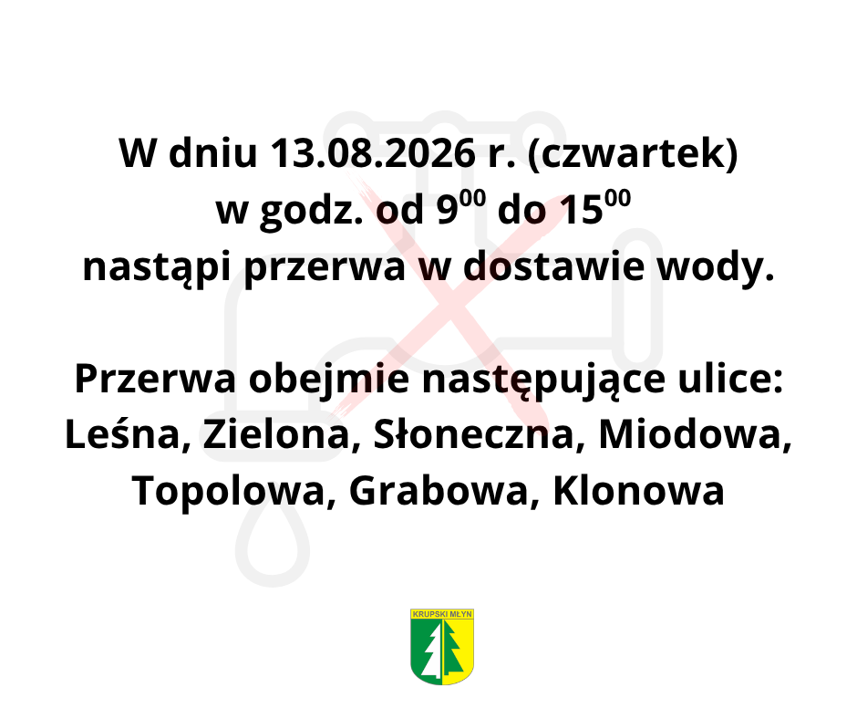 Informacja o przerwie w dostawie wody w miejscowości Potępa