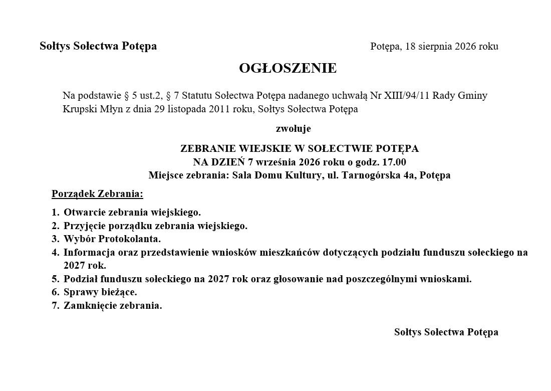 Zebranie wiejskie - sołectwo Potępa
