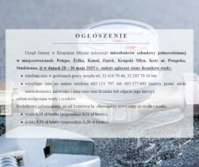 Odczyty wodomierzy Odczyty wodomierzy