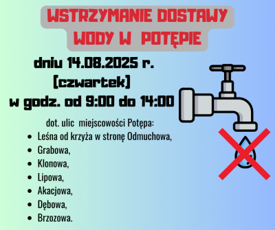 Wstrzymanie dostaw wody w Potępie Wstrzymanie dostaw wody w Potępie