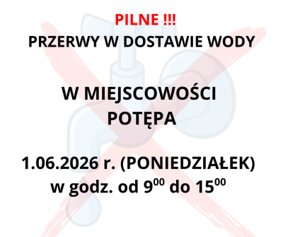 Wstrzymanie dostaw wody w miejscowości Potępa