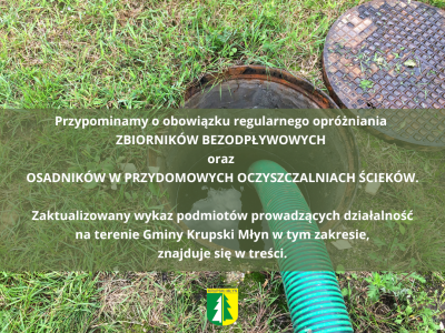 Wywóz nieczystości ciekłych zgromadzonych w zbiornikach bezodpływowych oraz osadnikach w instalacjach przydomowych oczyszczalni ścieków