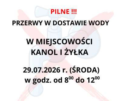 Przerwy w dostawie wody w miejscowości Kanol i Żyłka