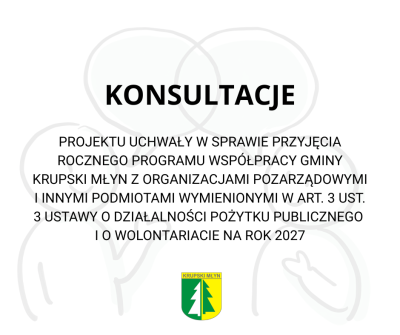 Konsultacje projektu Rocznego Programu Współpracy Gminy Krupski Młyn z organizacjami pozarządowymi na 2027 rok