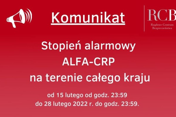 Stopień alarmowy ALFA-CRP na terenie całego kraju