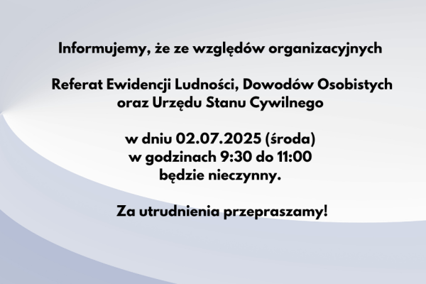 Referat Ewidencji Ludności, Dowodów Osobistych oraz Urzędu Stanu Cywilnego