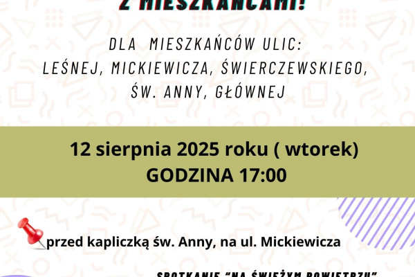 Zaproszenie na spotkanie mieszkańców ul. Leśnej, Mickiewicza, Świerczewskiego, św. Anny, Głównej