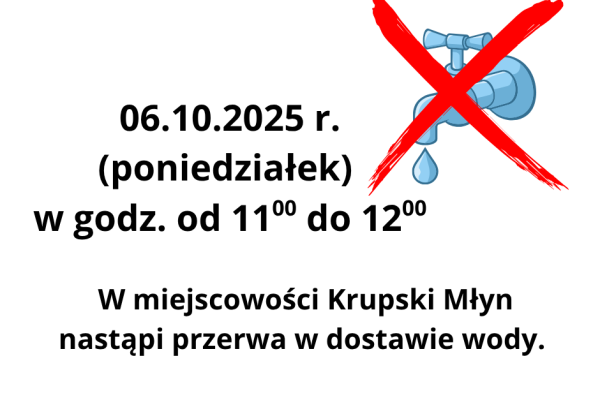 Przerwa w dostawie wody w miejscowości Krupski Młyn