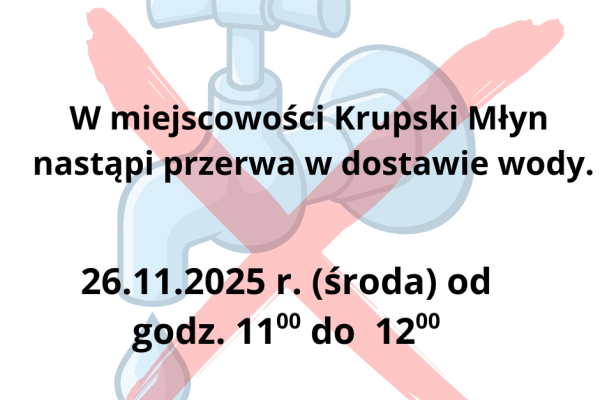 Przerwa w dostawie wody w Krupskim Młynie