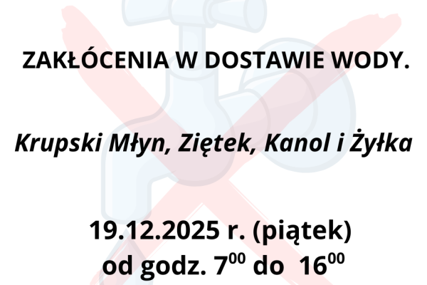 Zakłócenia w dostawie wody.