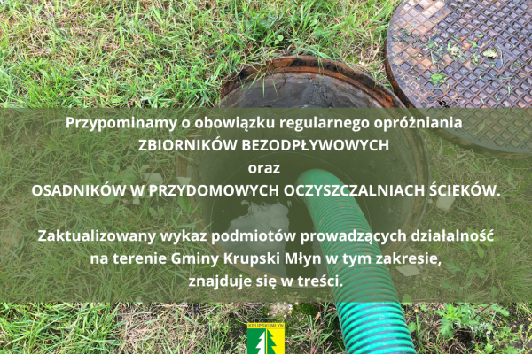 Wywóz nieczystości ciekłych zgromadzonych w zbiornikach bezodpływowych oraz osadnikach w instalacjach przydomowych oczyszczalni ścieków
