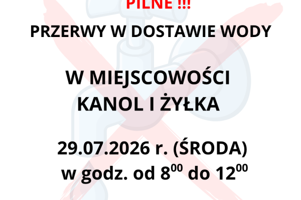 Przerwy w dostawie wody w miejscowości Kanol i Żyłka