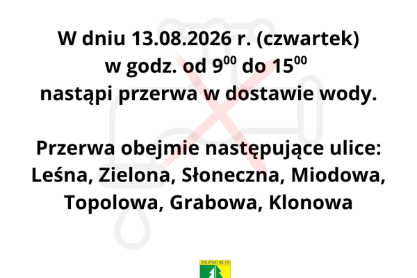Informacja o przerwie w dostawie wody w miejscowości Potępa