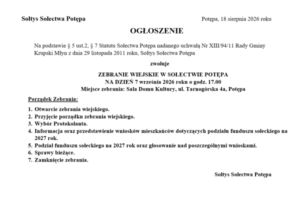 Zebranie wiejskie - sołectwo Potępa