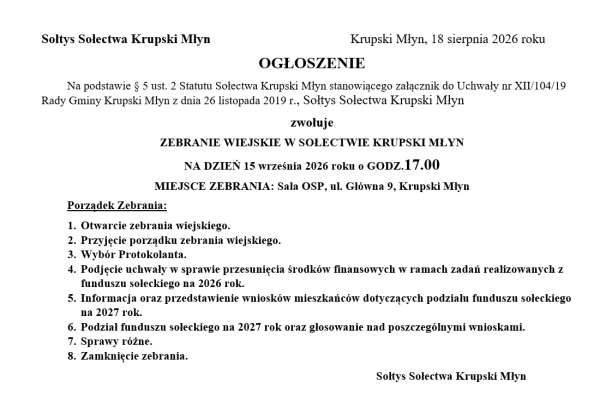Zebranie Wiejskie - sołectwo Krupski Młyn