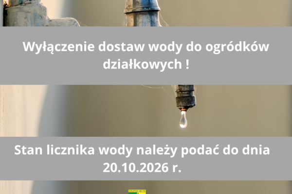 Odcięcie dostawy wody do ogródków działkowych w związku z zakończeniem sezonu