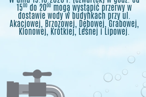 Informacja o przerwie w dostawie wody w miejscowości Potępa
